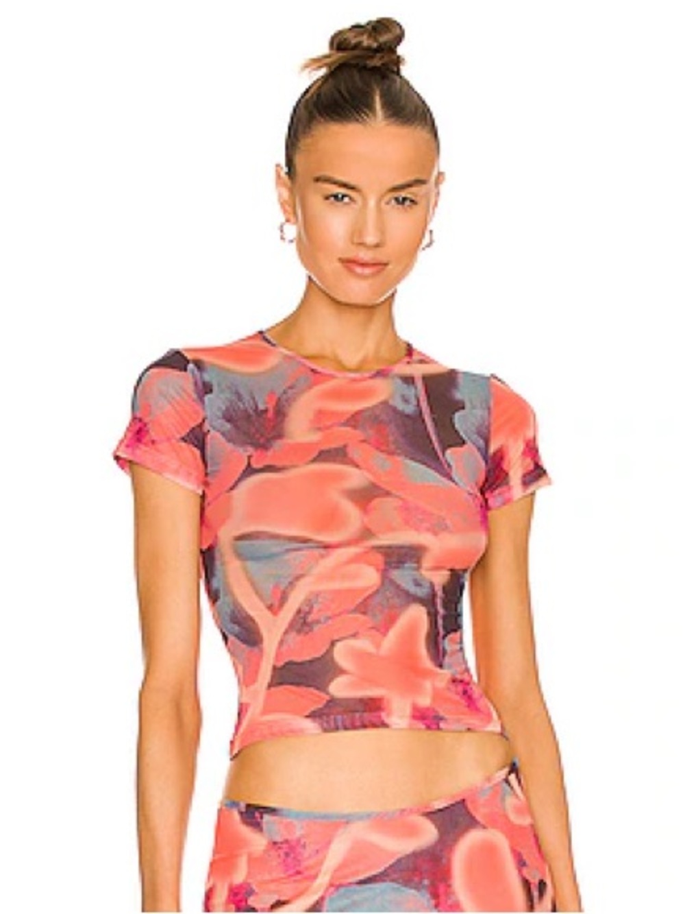 Miaou Neon Mesh Peach Floral Top - XS - LIKE NEW / NWOT 🌸 REVOLVE